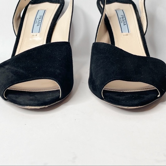Prada Black Suede d'Orsay Open toe Sling Back Heel - Picture 5 of 12